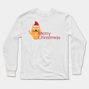 Merry Christmas with Cute Cartoon Cat Long Sleeve T-Shirt